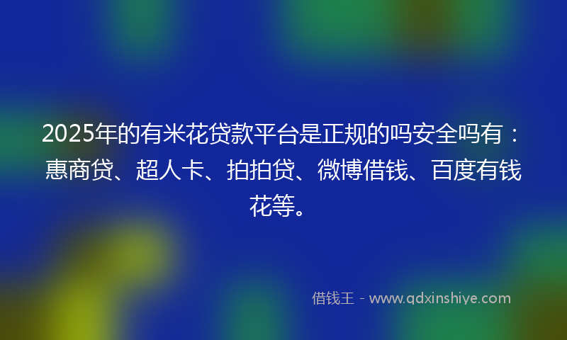2025年的有米花贷款平台是正规的吗安全吗有：惠商贷、超人卡、拍拍贷、微博借钱、百度有钱花等。