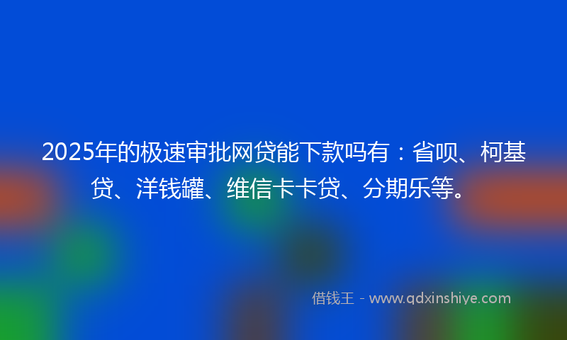 2025年的极速审批网贷能下款吗有：省呗、柯基贷、洋钱罐、维信卡卡贷、分期乐等。