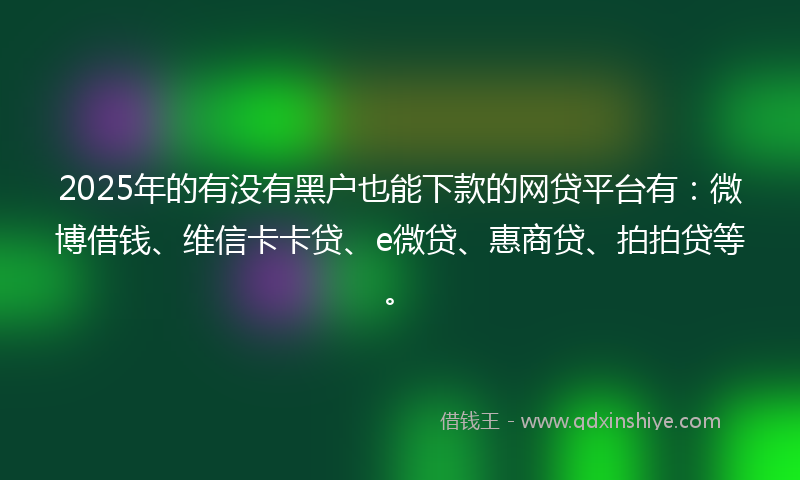 2025年的有没有黑户也能下款的网贷平台有：微博借钱、维信卡卡贷、e微贷、惠商贷、拍拍贷等。