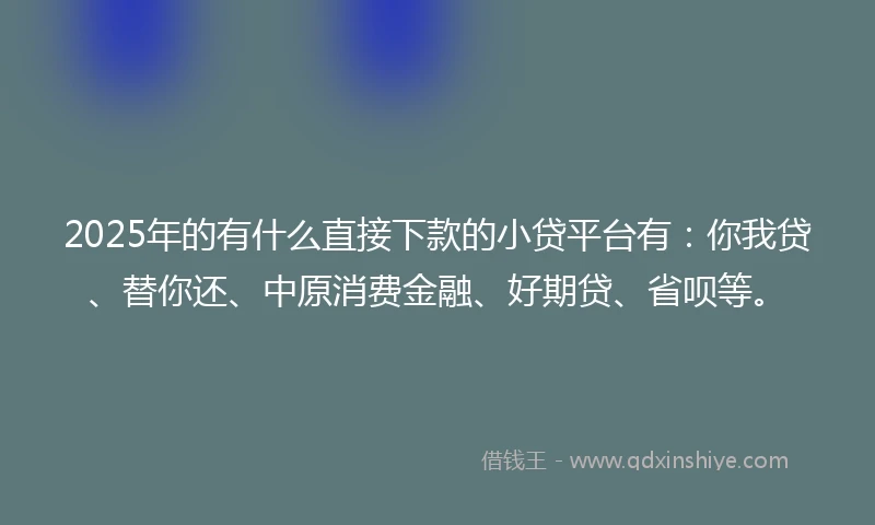 2025年的有什么直接下款的小贷平台有：你我贷、替你还、中原消费金融、好期贷、省呗等。