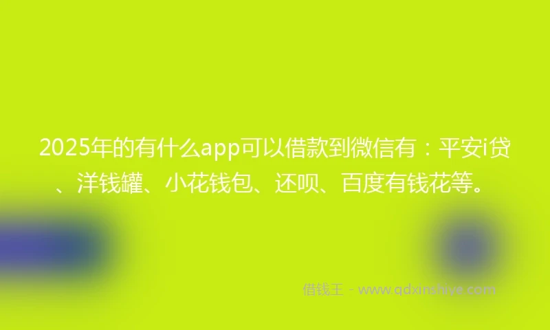 2025年的有什么app可以借款到微信有：平安i贷、洋钱罐、小花钱包、还呗、百度有钱花等。