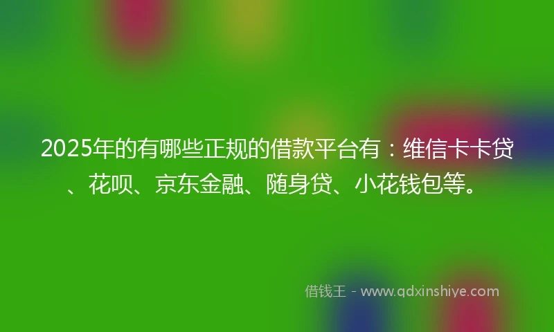 2025年的有哪些正规的借款平台有：维信卡卡贷、花呗、京东金融、随身贷、小花钱包等。