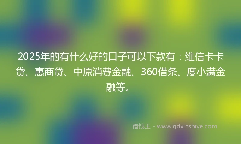 2025年的有什么好的口子可以下款有：维信卡卡贷、惠商贷、中原消费金融、360借条、度小满金融等。