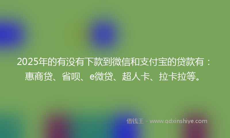 2025年的有没有下款到微信和支付宝的贷款有：惠商贷、省呗、e微贷、超人卡、拉卡拉等。