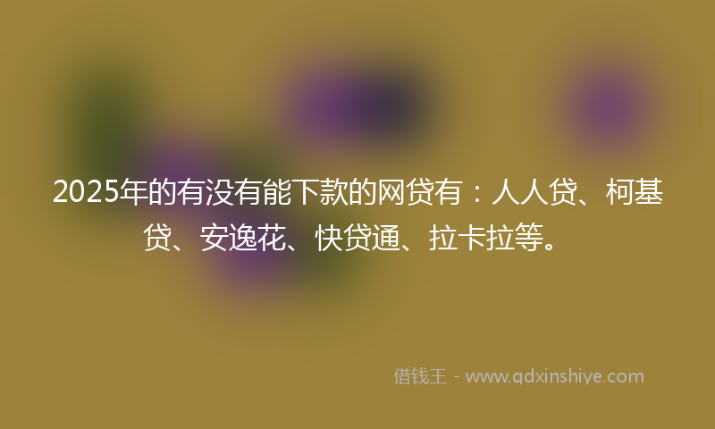 2025年的有没有能下款的网贷有：人人贷、柯基贷、安逸花、快贷通、拉卡拉等。