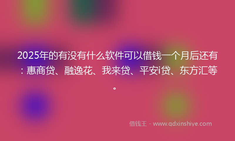 2025年的有没有什么软件可以借钱一个月后还有：惠商贷、融逸花、我来贷、平安i贷、东方汇等。