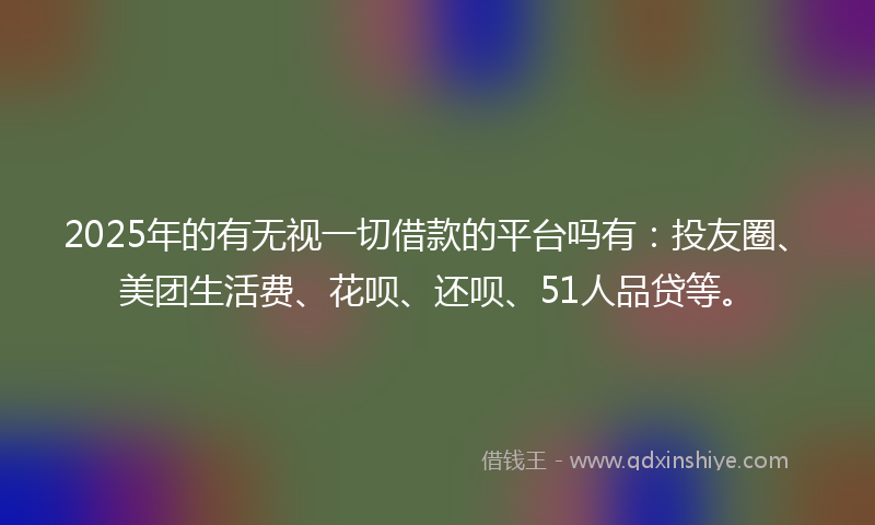 2025年的有无视一切借款的平台吗有：投友圈、美团生活费、花呗、还呗、51人品贷等。