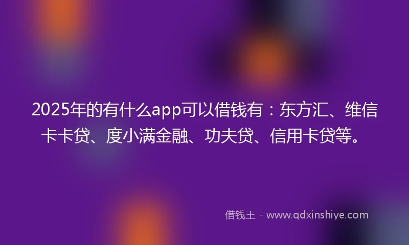 2025年的有什么app可以借钱有：东方汇、维信卡卡贷、度小满金融、功夫贷、信用卡贷等。