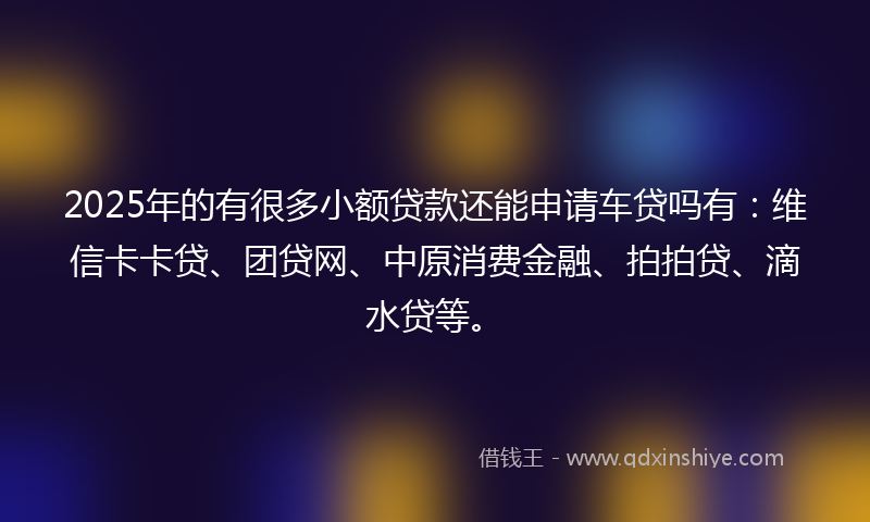2025年的有很多小额贷款还能申请车贷吗有：维信卡卡贷、团贷网、中原消费金融、拍拍贷、滴水贷等。