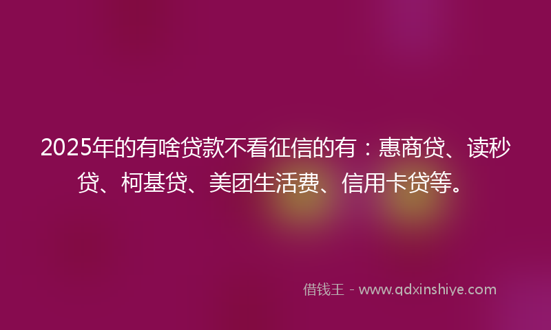 2025年的有啥贷款不看征信的有：惠商贷、读秒贷、柯基贷、美团生活费、信用卡贷等。