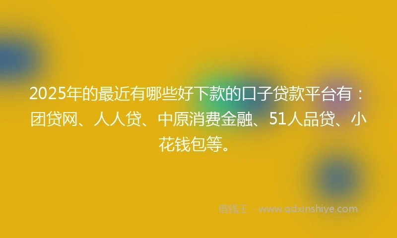 2025年的最近有哪些好下款的口子贷款平台有：团贷网、人人贷、中原消费金融、51人品贷、小花钱包等。