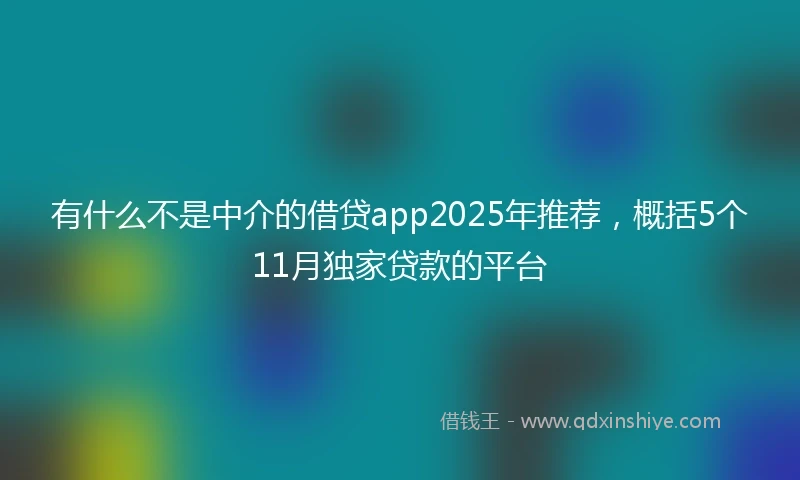 有什么不是中介的借贷app2025年推荐，概括5个11月独家贷款的平台