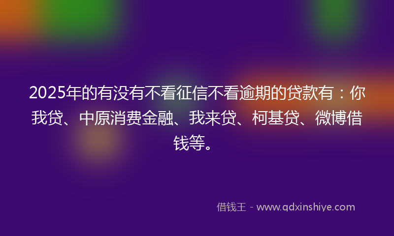 2025年的有没有不看征信不看逾期的贷款有：你我贷、中原消费金融、我来贷、柯基贷、微博借钱等。