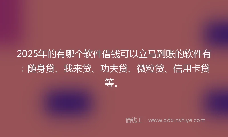 2025年的有哪个软件借钱可以立马到账的软件有：随身贷、我来贷、功夫贷、微粒贷、信用卡贷等。