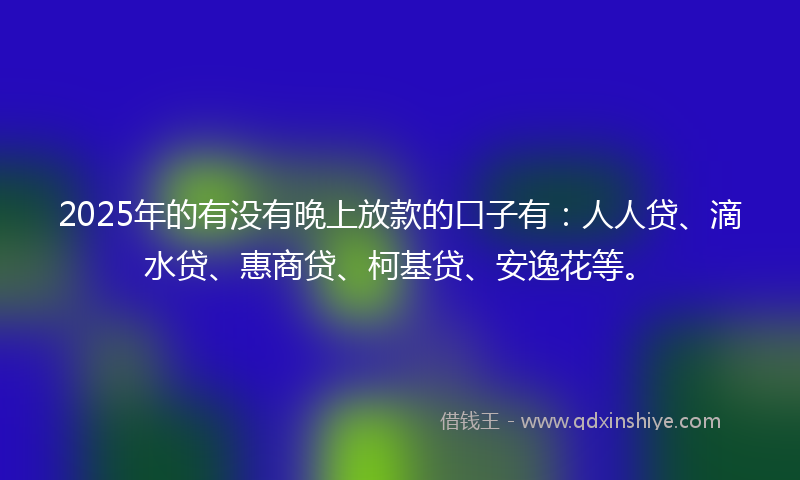2025年的有没有晚上放款的口子有：人人贷、滴水贷、惠商贷、柯基贷、安逸花等。