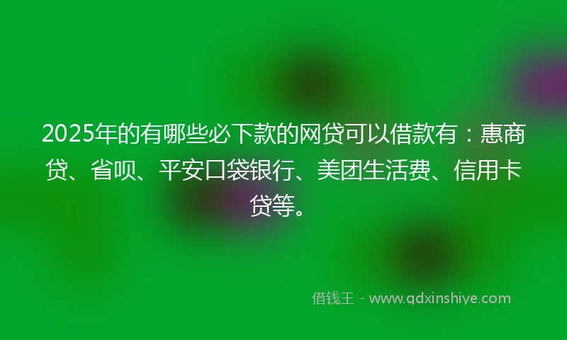 2025年的有哪些必下款的网贷可以借款有：惠商贷、省呗、平安口袋银行、美团生活费、信用卡贷等。