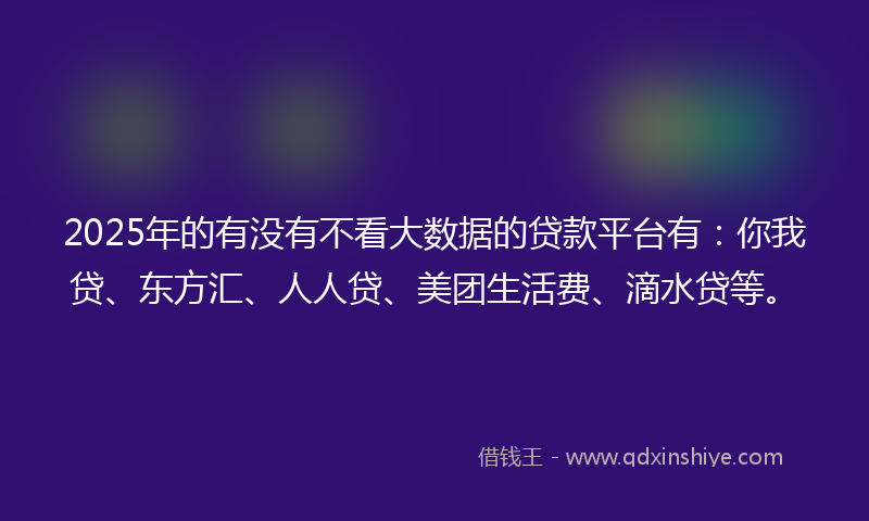 2025年的有没有不看大数据的贷款平台有：你我贷、东方汇、人人贷、美团生活费、滴水贷等。