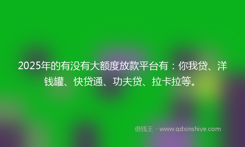 2025年的有没有大额度放款平台有：你我贷、洋钱罐、快贷通、功夫贷、拉卡拉等。