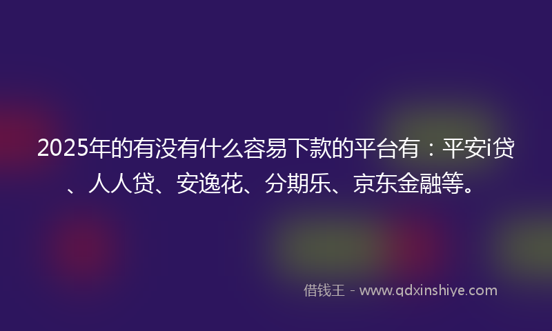 2025年的有没有什么容易下款的平台有：平安i贷、人人贷、安逸花、分期乐、京东金融等。