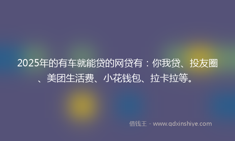 2025年的有车就能贷的网贷有：你我贷、投友圈、美团生活费、小花钱包、拉卡拉等。