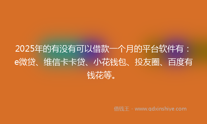 2025年的有没有可以借款一个月的平台软件有：e微贷、维信卡卡贷、小花钱包、投友圈、百度有钱花等。