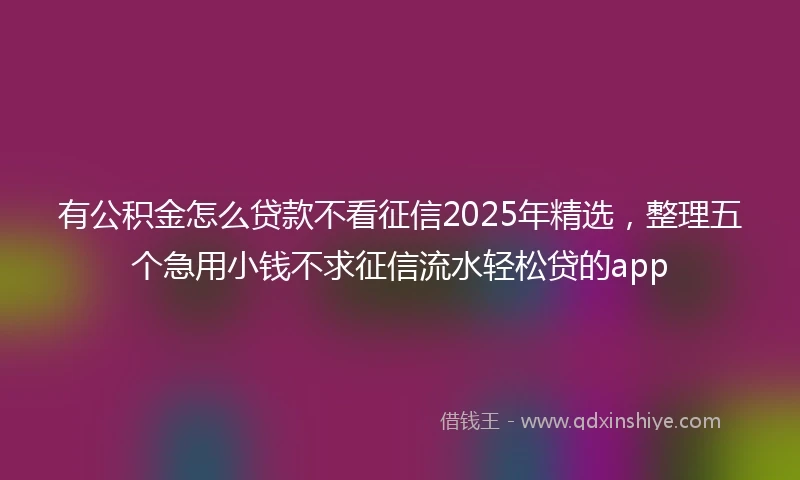 有公积金怎么贷款不看征信2025年精选，整理五个急用小钱不求征信流水轻松贷的app