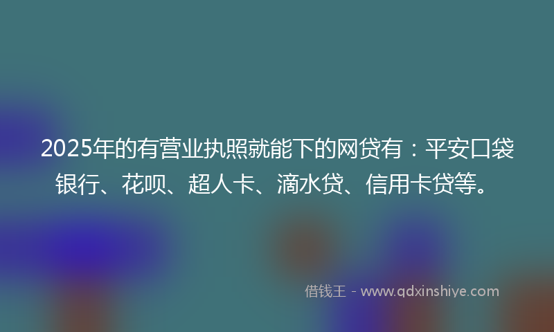 2025年的有营业执照就能下的网贷有：平安口袋银行、花呗、超人卡、滴水贷、信用卡贷等。