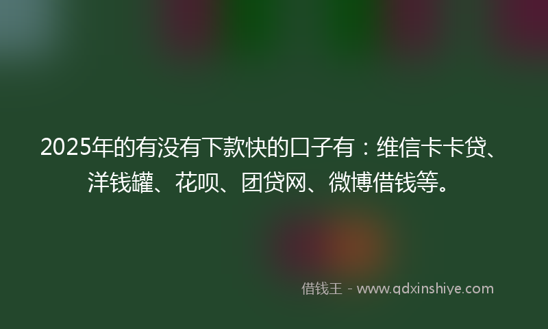2025年的有没有下款快的口子有:维信卡卡贷、洋钱罐、花呗、团贷网、微博借钱等。