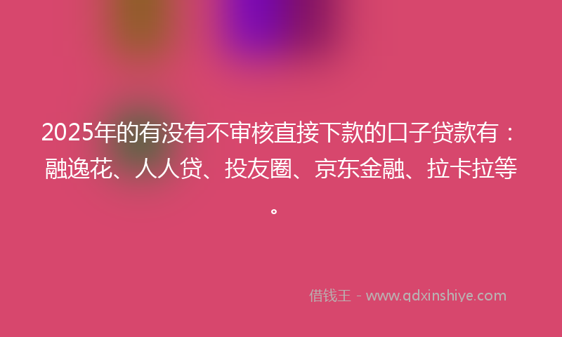 2025年的有没有不审核直接下款的口子贷款有：融逸花、人人贷、投友圈、京东金融、拉卡拉等。