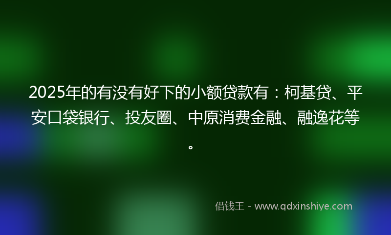 2025年的有没有好下的小额贷款有：柯基贷、平安口袋银行、投友圈、中原消费金融、融逸花等。