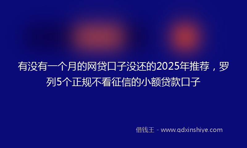 有没有一个月的网贷口子没还的2025年推荐，罗列5个正规不看征信的小额贷款口子
