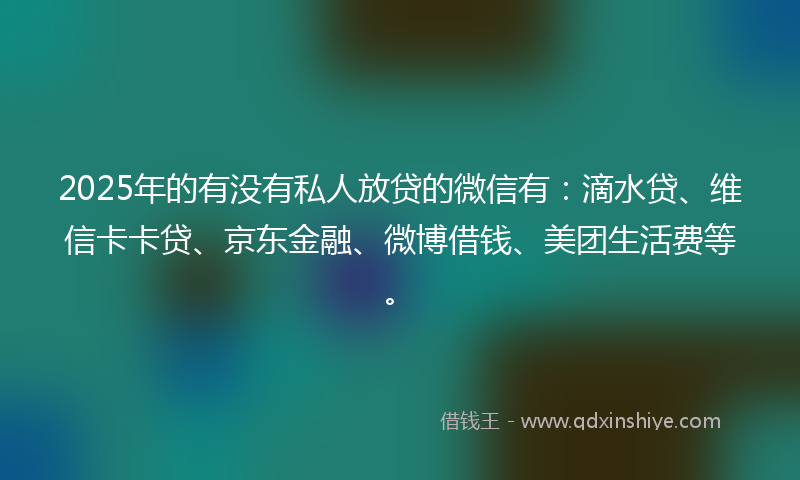 2025年的有没有私人放贷的微信有：滴水贷、维信卡卡贷、京东金融、微博借钱、美团生活费等。