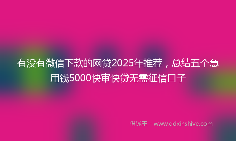 有没有微信下款的网贷2025年推荐，总结五个急用钱5000快审快贷无需征信口子