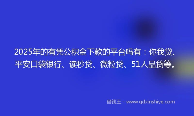 2025年的有凭公积金下款的平台吗有:你我贷、平安口袋银行、读秒贷、微粒贷、51人品贷等。
