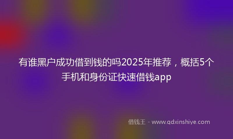 有谁黑户成功借到钱的吗2025年推荐，概括5个手机和身份证快速借钱app