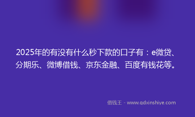 2025年的有没有什么秒下款的口子有：e微贷、分期乐、微博借钱、京东金融、百度有钱花等。