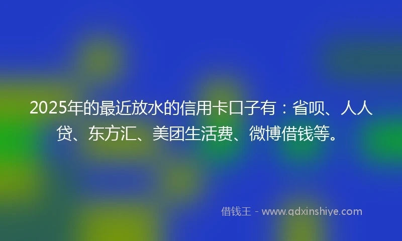 2025年的最近放水的信用卡口子有：省呗、人人贷、东方汇、美团生活费、微博借钱等。