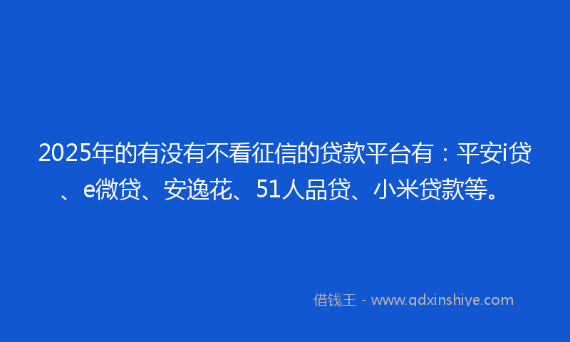 2025年的有没有不看征信的贷款平台有：平安i贷、e微贷、安逸花、51人品贷、小米贷款等。