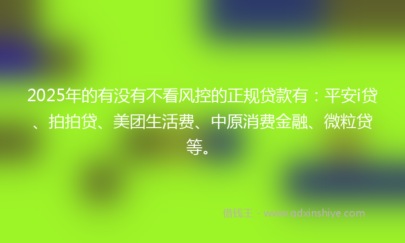 2025年的有没有不看风控的正规贷款有：平安i贷、拍拍贷、美团生活费、中原消费金融、微粒贷等。