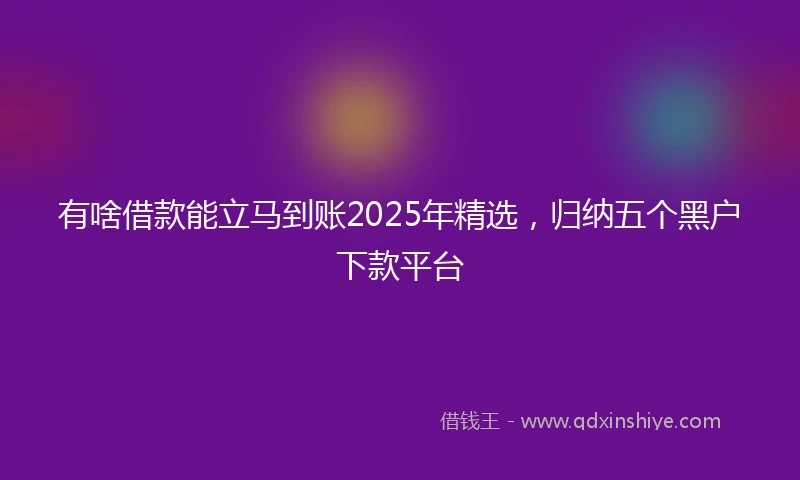 有啥借款能立马到账2025年精选，归纳五个黑户下款平台