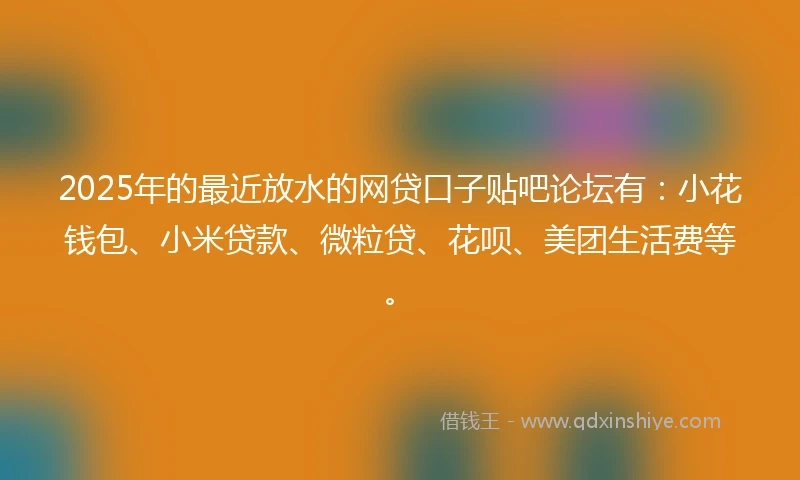 2025年的最近放水的网贷口子贴吧论坛有：小花钱包、小米贷款、微粒贷、花呗、美团生活费等。
