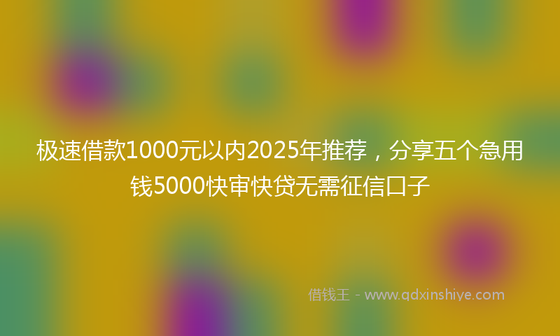 极速借款1000元以内2025年推荐，分享五个急用钱5000快审快贷无需征信口子