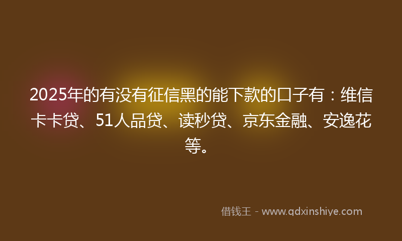 2025年的有没有征信黑的能下款的口子有：维信卡卡贷、51人品贷、读秒贷、京东金融、安逸花等。