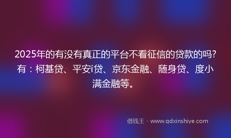 2025年的有没有真正的平台不看征信的贷款的吗?有：柯基贷、平安i贷、京东金融、随身贷、度小满金融等。