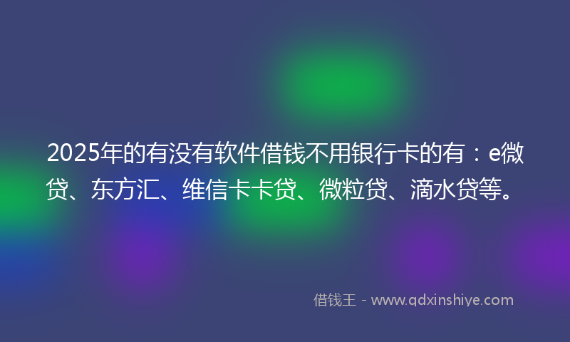 2025年的有没有软件借钱不用银行卡的有：e微贷、东方汇、维信卡卡贷、微粒贷、滴水贷等。