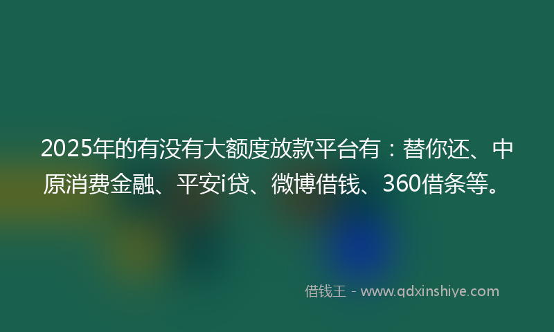 2025年的有没有大额度放款平台有：替你还、中原消费金融、平安i贷、微博借钱、360借条等。