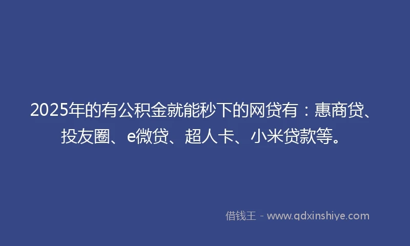2025年的有公积金就能秒下的网贷有：惠商贷、投友圈、e微贷、超人卡、小米贷款等。