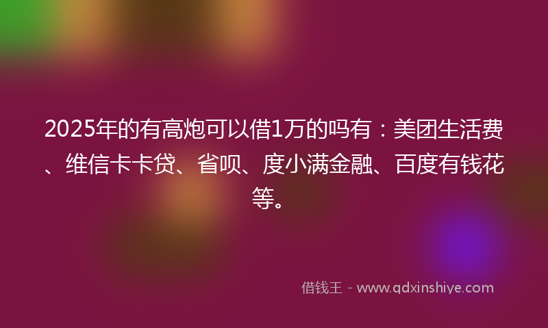 2025年的有高炮可以借1万的吗有：美团生活费、维信卡卡贷、省呗、度小满金融、百度有钱花等。