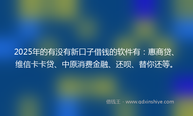 2025年的有没有新口子借钱的软件有：惠商贷、维信卡卡贷、中原消费金融、还呗、替你还等。