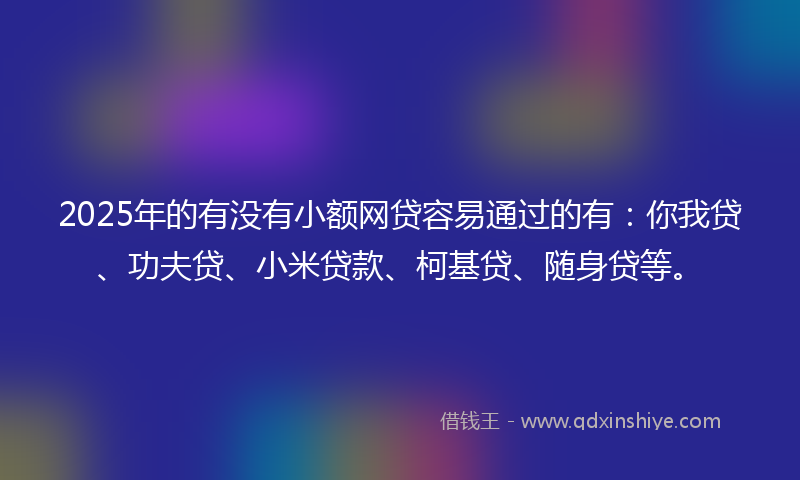 2025年的有没有小额网贷容易通过的有：你我贷、功夫贷、小米贷款、柯基贷、随身贷等。